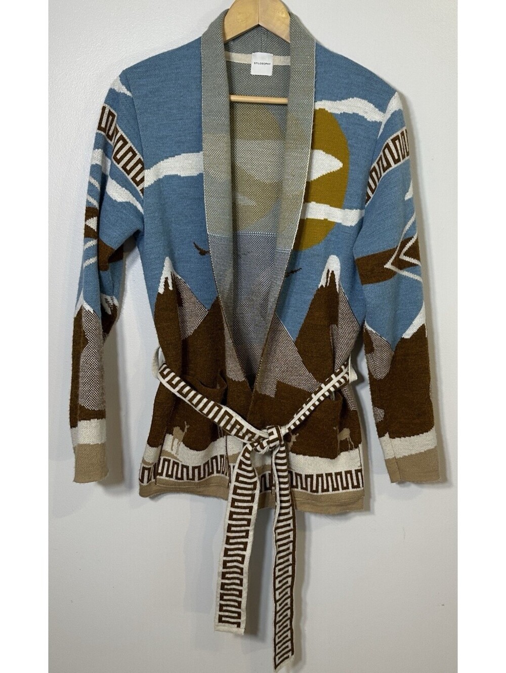 Stilosophy Tie Front Alpine Mountain Wool Blend Sweater Small Made In Italy EUC.